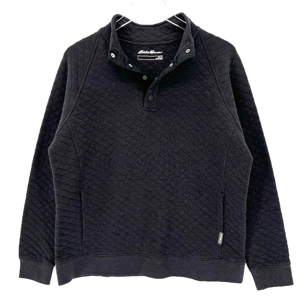 Eddie Bauer Quilted Quarter Snap Pullover Sweater Sweatshirt Grey Size Medium
